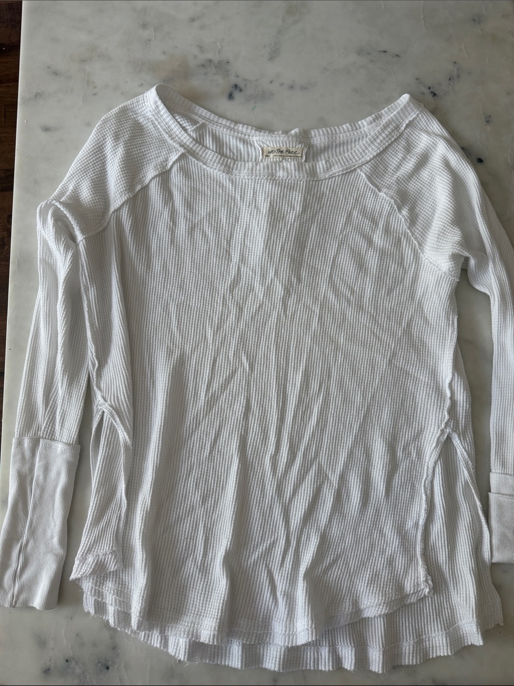 We The Free White Waffle-Knit Long Sleeve Tee - Womens